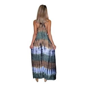 Boho Chic Tie Dye Rayon Maxi Dress with <b>Spaghetti</b> <b>Strap</b> Neck Sleeveless Flowy Summer Beachwear for Women - Product Image 2