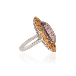 Factory Wholesale 925 Sterling <b>Silver</b> Natural <b>Amethyst</b> & Citrine Bold Floral Statement <b>Ring</b> For Women's - Product Image 5