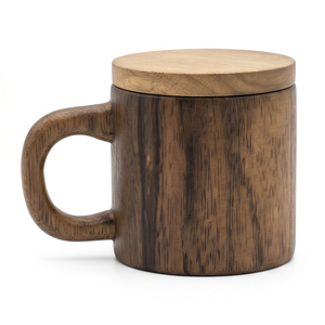 Teakwood FSC 100% Natural Solid Wooden Mug with Wood Lid Eco Friendly Rustic Tea <b>Cup</b> Handmade Portable Custom Logo <b>Personalized</b> - Product Image 3