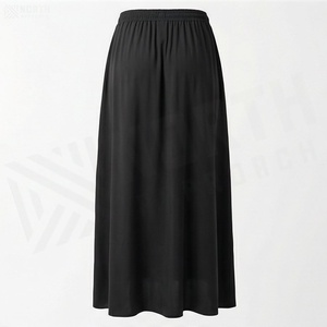 Women's Black <b>Elastic</b> Waist Ankle-Length Straight <b>Skirt</b> With Drawstring Minimalist Design Chiffon Fabric Comfortable Wear All - Product Image 2