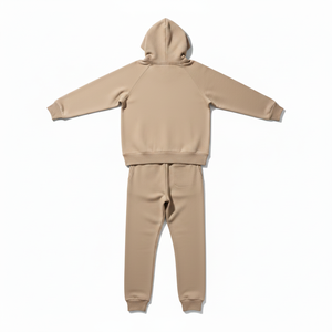 Conjunto Deportivo Unisex Beige con Sudadera con Capucha y Pantalones Deportivos, Color Sólido, Estilo Casual para Otoño, 100% Algodón, Corte Regular - Product Image 3