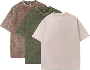 T-shirt à manches courtes en coton lavé uni surdimensionné pour homme, col rond, style décontracté, tissu jersey - Product Image 2