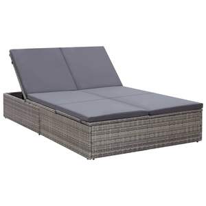 Chaise longue en rotin PE à double appui-tête réglable en gris - Mobilier d'extérieur durable - Product Image 2