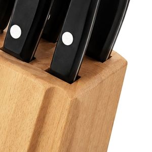 Ensemble de 8 couteaux à manche noir avec triple rivets et bloc de rangement en bois brun clair pour une présentation ordonnée sur le comptoir de cuisine - Product Image 6