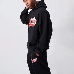 Conjunto Deportivo con Logotipo Mundial para Hombre, Sudadera con Capucha Negra de Algodón, Pantalones Deportivos, Estilo Urbano, Corte Holgado, Traje Deportivo de Otoño con Bolsillos Laterales - Product Image 3