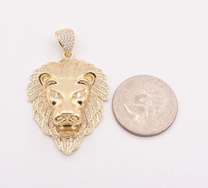 18K Solid Gold Plated Lion Head Pendant With Rhinestones <b>Micro</b> Pave Hip Hop Style For Unisex Fashion Jewelry - Product Image 1