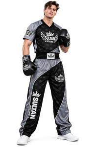 Uniforme de boxe unisexe noir et or, impression par sublimation, évacuation de l'humidité, broderie 3D, patchwork, 100% soie, vêtements de sport de combat pour adultes - Product Image 5