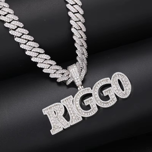 <b>Silver</b> Color Letter Name Pendant Moissanite Charm Bold <b>Initial</b> <b>Necklace</b> Jewelry for Gift - Product Image 3