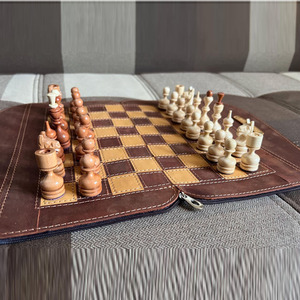 Brown Leather Roll-Up <b>Chess</b> <b>Set</b> With Elegant Storage Case Portable Strategy Game Board And Modern <b>Wooden</b> Pieces For Travel Play - Product Image 4