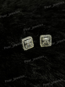 Square VVS Moissanite Silver <b>Stud</b> Earrings Custom Baguette Diamond Clusters <b>For</b> <b>Men</b> Women Screw Back Earring - Product Image 4