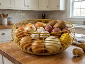 Panier à fruits rond en métal pour la cuisine, la table à manger, le rangement des fruits et légumes, panier décoratif pour comptoir, panier cadeau - Product Image 3