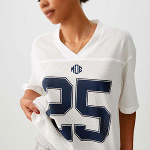 Vêtements de sport Y2K, maillot de football américain personnalisé pour femmes, blanc, col en V surdimensionné, vêtements de sport respirants, pour la vente en gros - Product Image 2