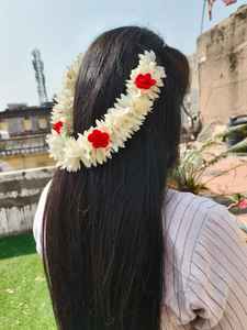 Accessoire de cheveux de mariée en soie artificielle, rose rouge, jasmin, gajra, kadhambam, pichi, style sud-indien, et chignon Veni Juda pour femmes et filles - Product Image 5