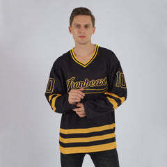 Camiseta de Hockey Personalizada de Malla de Poliéster, Manga Larga, Negra y Dorada a Rayas, Uniforme Deportivo Personalizado para Equipo - Product Image 3