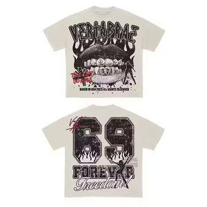 Conjunto de Camiseta y Pantalones Cortos Deportivos Vintage con Estampado de Logotipo Personalizado, Lavado Ácido, Estilo Urbano, con Pedrería y Serigrafía - Product Image 5