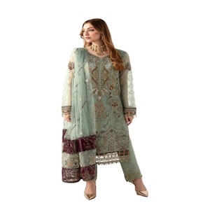 เดรสแม็กซี่ออร์แกนซ่าผ้าโปร่ง3ชิ้นชุดแต่งงานอินเดียยาว M-11ชุดปาร์ตี้สำหรับผู้หญิงจากบูติก - Product Image 1