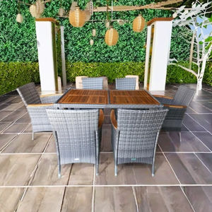 Modern 1+<b>6</b> <b>Dining</b> <b>Set</b> Wicker Furniture with Wood Accents Non-Stacking for Outdoor Use Durable and Stylish - Product Image 2