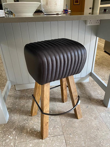 Vintage Leather <b>Bar</b> <b>Stool</b> with Mango <b>Wood</b> Structure Industrial Counter Height Chair for Cafe Kitchen Pub Decor - Product Image 3