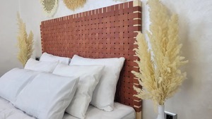 Luxury Wooden Cane Webbing Headboard <b>Queen</b> Size Handmade Natural Wood Boho Farmhouse Bedroom Furniture Decor - Product Image 5