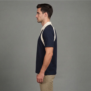 Polo de hombre moderno 100% algodón, 180 g/m², grueso, con logotipo personalizado por transferencia térmica, de dos tonos, tejido de punto, de secado rápido, estilo urbano. - Product Image 3