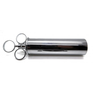 Jeringa de irrigación de oídos de metal quirúrgico veterinario premium para procedimientos de limpieza de oídos de animales, instrumento reutilizable de acero inoxidable - Product Image 2