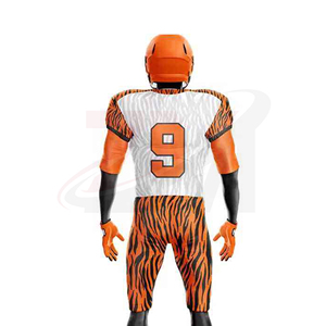 Ensemble d'uniformes de football américain orange et blanc à rayures tigrées, impression par sublimation, respirant, taille adulte homme, service OEM - Product Image 3