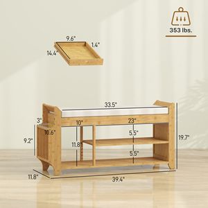 Panca Portascarpe Naturale e Crema per Ingresso con Seduta Imbottita e Portaombrelli Laterale - Product Image 3