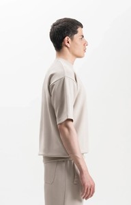 Oversized Beige 100% Cotton Formal <b>Men's</b> Short Sleeve <b>Turtleneck</b> Knitted Breathable Solid Color Regular Fit - Product Image 2