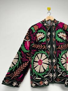 Handmade Black <b>Velvet</b> Suzani Embroidered <b>Jacket</b> with Floral Pattern Full Sleeve Stand Collar <b>Women's</b> Winter Outerwear - Product Image 5