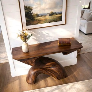 Console moderne en bois massif avec base sur piétement, meuble d'entrée fait main pour salon - Product Image 4