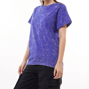 Camiseta de Manga Corta para Mujer, 100% Algodón, Lavado Ácido, Cuello Redondo, Casual y Cómoda para el Verano - Product Image 1