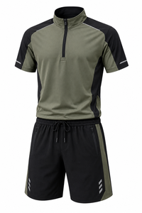 Ensemble Homme Grace Collection : Haut à Capuche en Polaire Séchage Rapide Manches Courtes et Short à Cordon de Serrage, Noir Uni avec Logo Frontal, Style Streetwear - Product Image 4