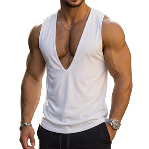 Camiseta sin mangas con cuello en V profundo para hombre, al por mayor, OEM, con bordado personalizado, ajustada, estilo urbano, informal, para hombre - Product Image 4