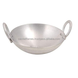 Wok Karahi artisanal en aluminium pur à fond épais, à fond rond, avec poignées doubles, pour cuisinière, exportateur en gros - Product Image 1
