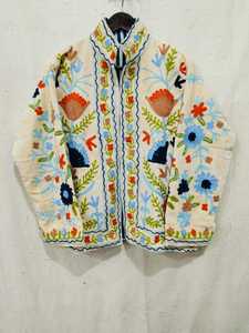 Veste en polaire brodée à la main avec motif floral, col mandarin, manches longues, manteau de printemps pour femme - Product Image 1