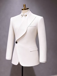 เสื้อเบลเซอร์สีขาวหรูหราสำหรับผู้ชายปี 2026 ปกแบบ Shawl Lapel ทรงเข้ารูป ดีไซน์แบบไขว้ไม่สมมาตร เหมาะสำหรับงานแต่งงาน งานพรอม งานเลี้ยงอาหารค่ำ ไซส์ใหญ่พิเศษ - Product Image 4
