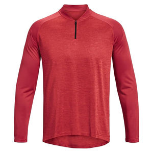 T-shirt léger personnalisé à col zippé pour adulte, couleur rouge, jersey extensible 4 directions, t-shirt zippé 3/4 doux - Product Image 1