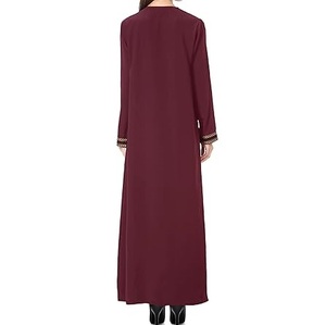 Abayas pour femmes et jeunes filles, couleur bordeaux uni, avec fermeture éclair frontale, style fantaisie, traditionnel, élégant, longueur au sol, pour l'extérieur, style Dubaï, coupe oversize - Product Image 2