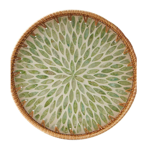 Bandeja de ratán con incrustaciones de nácar, forma redonda, sin asa, ecológica, hecha a mano, cesta para frutas y decoración del hogar - Product Image 1