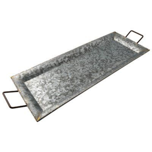 Wholesale Set of 2 Rustic Galvanized Metal <b>Nesting</b> Trays with Sturdy Handles Oval Ribbed Serving Platters for Farmhouse Kitchen - Product Image 6