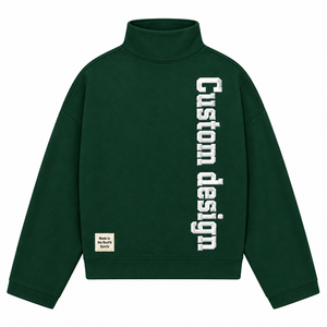 เสื้อพูลโอเวอร์คอเต่าทรงโอเวอร์ไซส์สีน้ำเงินกรมท่า ปักตัวอักษรแนวตั้ง ตกแต่งชายเสื้อแบบริบ แขนยาว ไหล่ตก  สำหรับทุกเพศ - Product Image 2