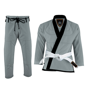 Ensemble de Kimono BJJ Gris 100% Polyester Durable Unisexe Adulte Coupe Classique Ceinture Blanche Incluse - Product Image 4
