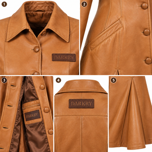 Tan <b>Brown</b> <b>Leather</b> Duster Coat Pleated Flare Long Trench <b>Jacket</b> <b>Womens</b> Custom Oem Odm Manufacturing Service - Product Image 6