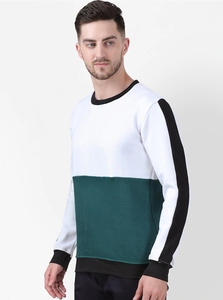 Sudadera de Cuello Redondo con Bloques de Color para Hombre, Corte Regular, Tejida, Informal, Otoño, Verde, Blanco, Negro - Product Image 2