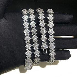 Geometric Princess Cut Cubic Zirconia Statement Necklace Rhodium Plated For Unisex Hiphop Party Jewelry - Product Image 4