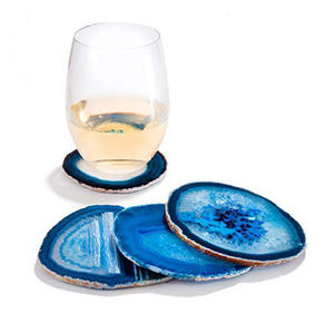 Elegant Natural Agate Slice Coasters Set with Metallic Gold Plated Edges Reusable Luxury <b>Table</b> Protection Tray - Product Image 1
