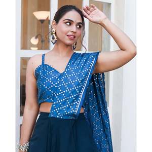 Lehenga Choli Bleu Monsoon XS avec Dupatta Pré-Cousu en Georgette pour Mariages Inde Pakistan - Product Image 5