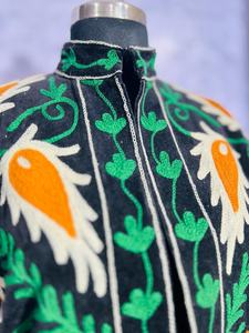Black Embroidered Jacket Statement Boho Coat Handmade Floral Suzani Jacket <b>Unique</b> <b>Gift</b> <b>For</b> <b>Her</b> - Product Image 4