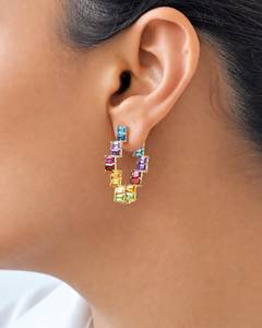 <b>Gold</b> Plated Moissanite <b>Emerald</b> Cut Geometric Colorful Dangle Hoop Drop <b>Earrings</b> for Women Party Gift Jewelry - Product Image 1