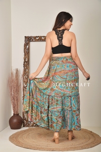 Bohemian Summer Floor Length Skirt for Women Vintage Recycled Silk Breathable & Eco friendly Long Skirt for Beach & Daily Wear - Product Image 5
